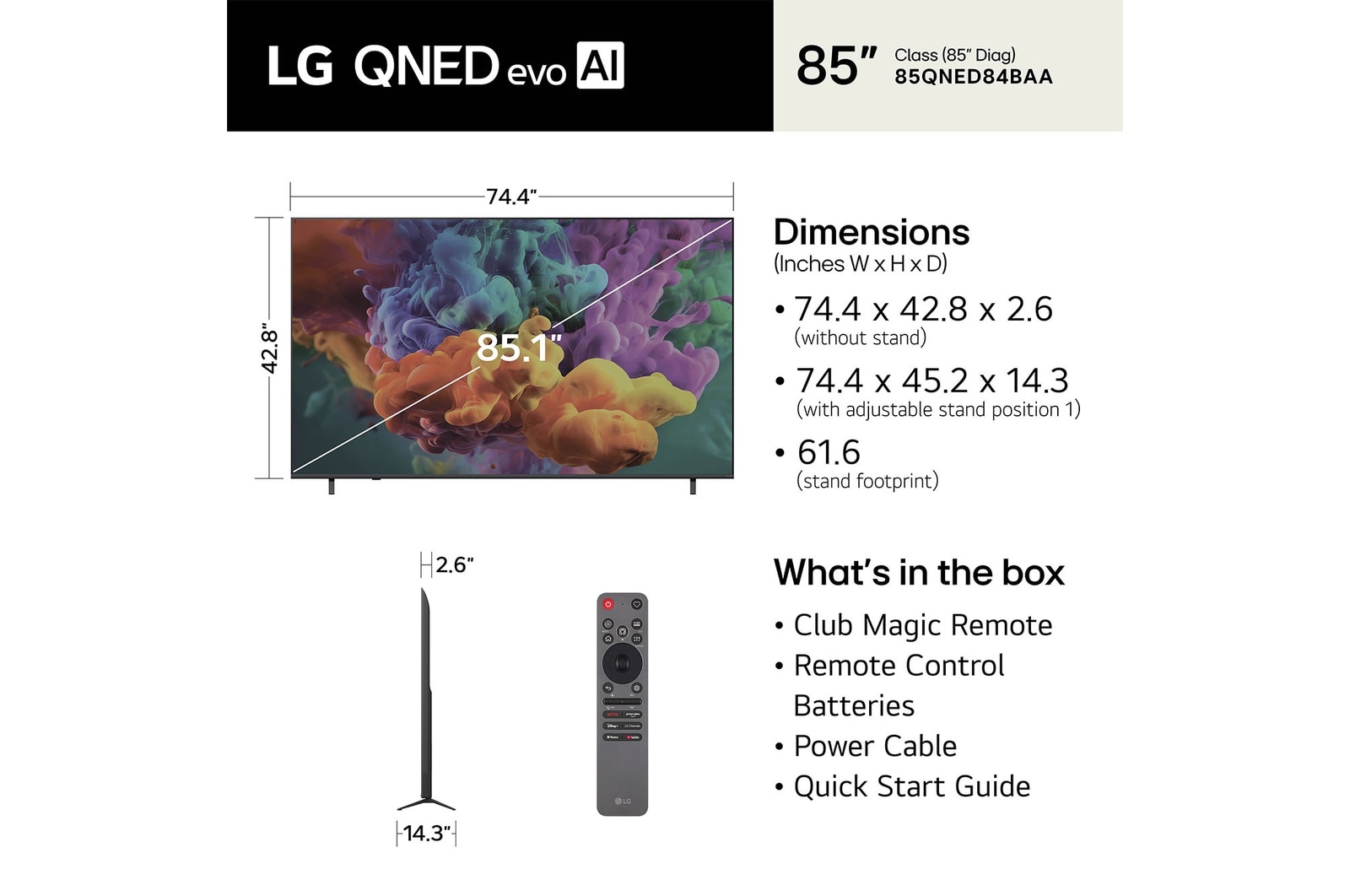 85 inch LG QNED evo AI QNED84 Mini LED 4K Smart TV 2026